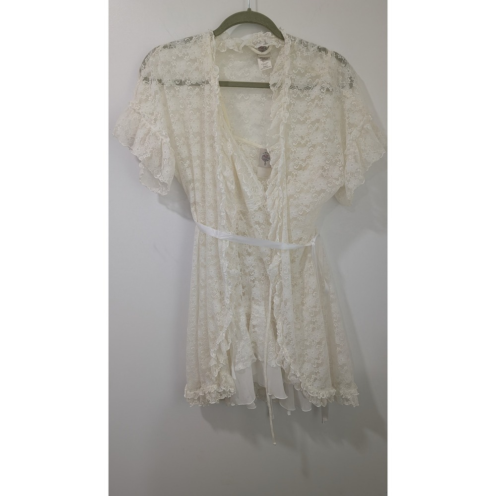 In Bloom by Jonquil Ivory Lace Chemise Robe Set Medium LCM030 Bridal Lingerie